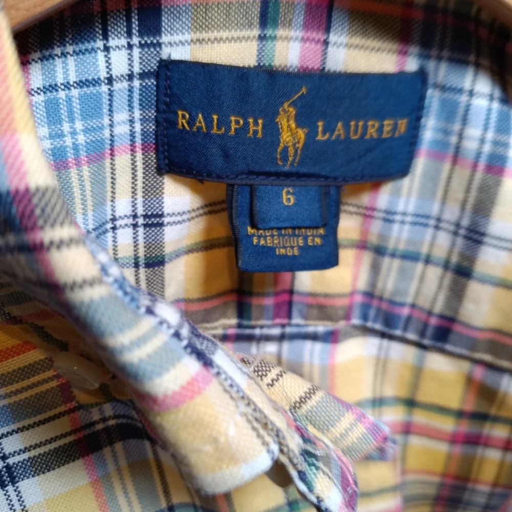 Kids Ralph Lauren Yellow Multi Plaid Cotton Oxford Shirt Size 6